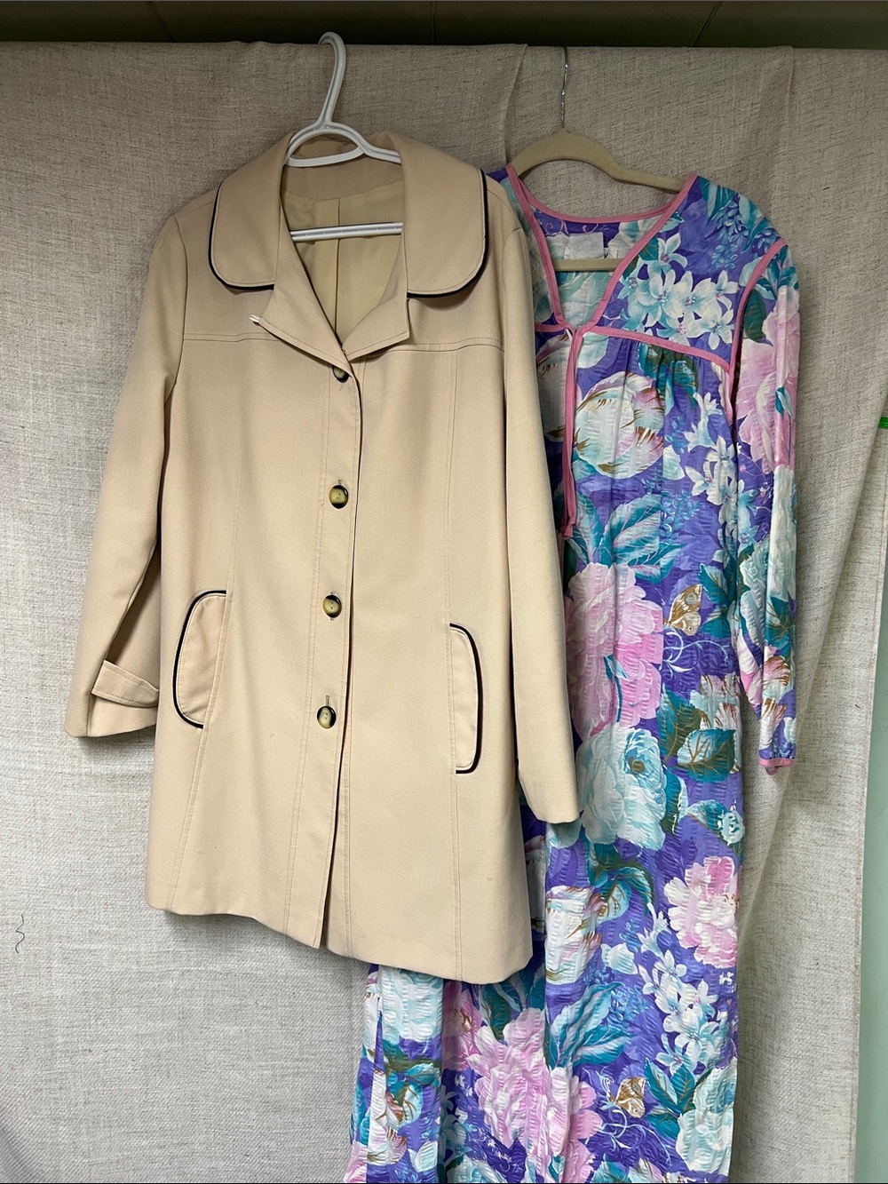 Bundle of one vintage housecoat and on vintage car coat